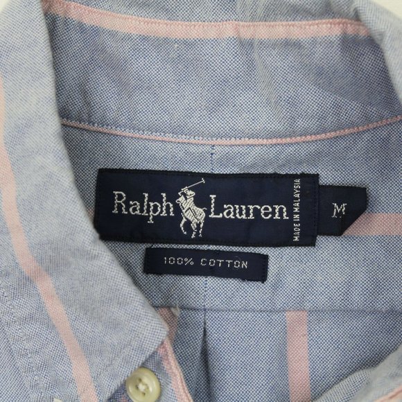 Polo Ralph Lauren Blue Pink Long Sleeve Stripe Button Front Mens Shirt sz M - Picture 3 of 4